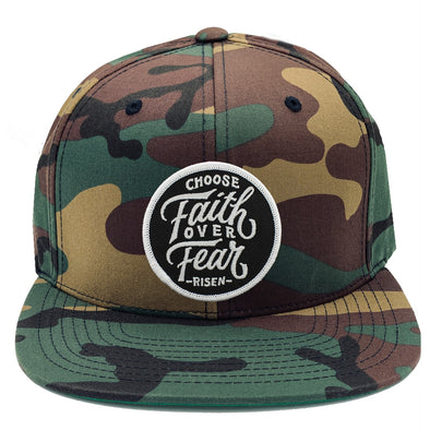choose faith over fear risen apparel christian army camo snapback