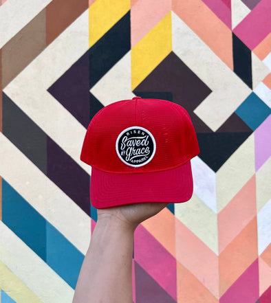 Red Saved by Grace dad cap