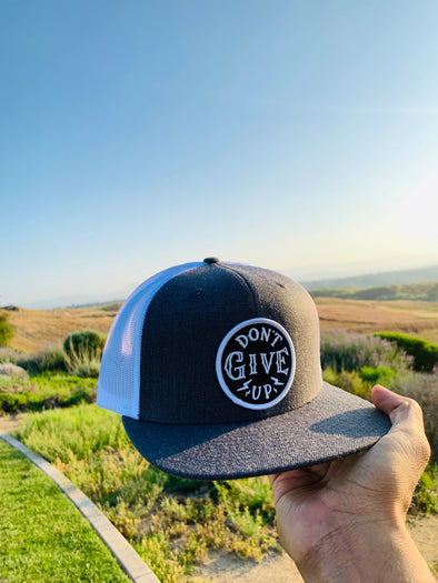 Don't give up white & gray trucker hat