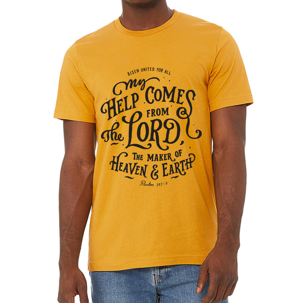 Design inspired from: My help comes from the LORD, the Maker of heaven and earth. Psalm 121:2 risen apparel christian t-shirt
