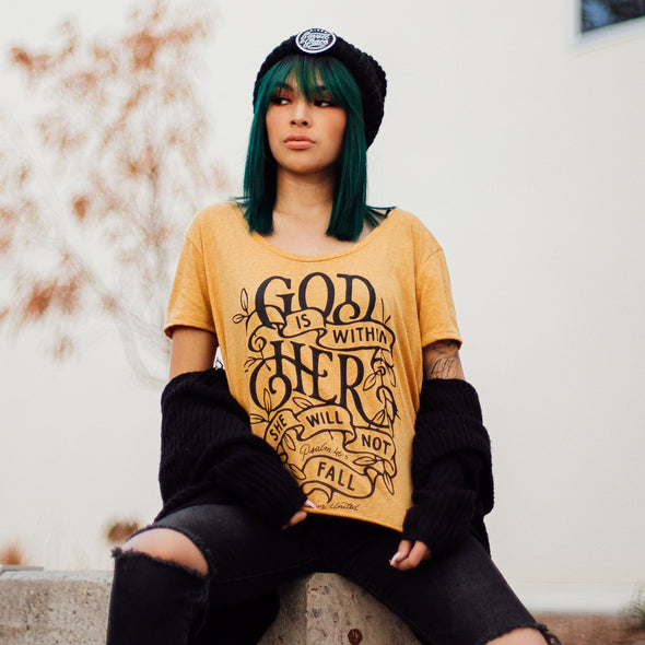 God is with her she will not fail risen apparel christian t-shirt