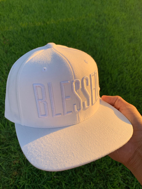 Blessed tall font white snapback