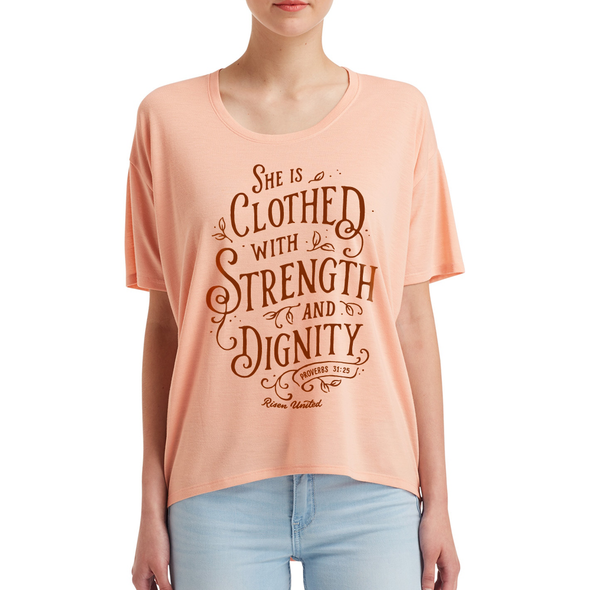 she is clothed with strength and dignity proverbs 31-25 risen apparel risen christian t-shirt